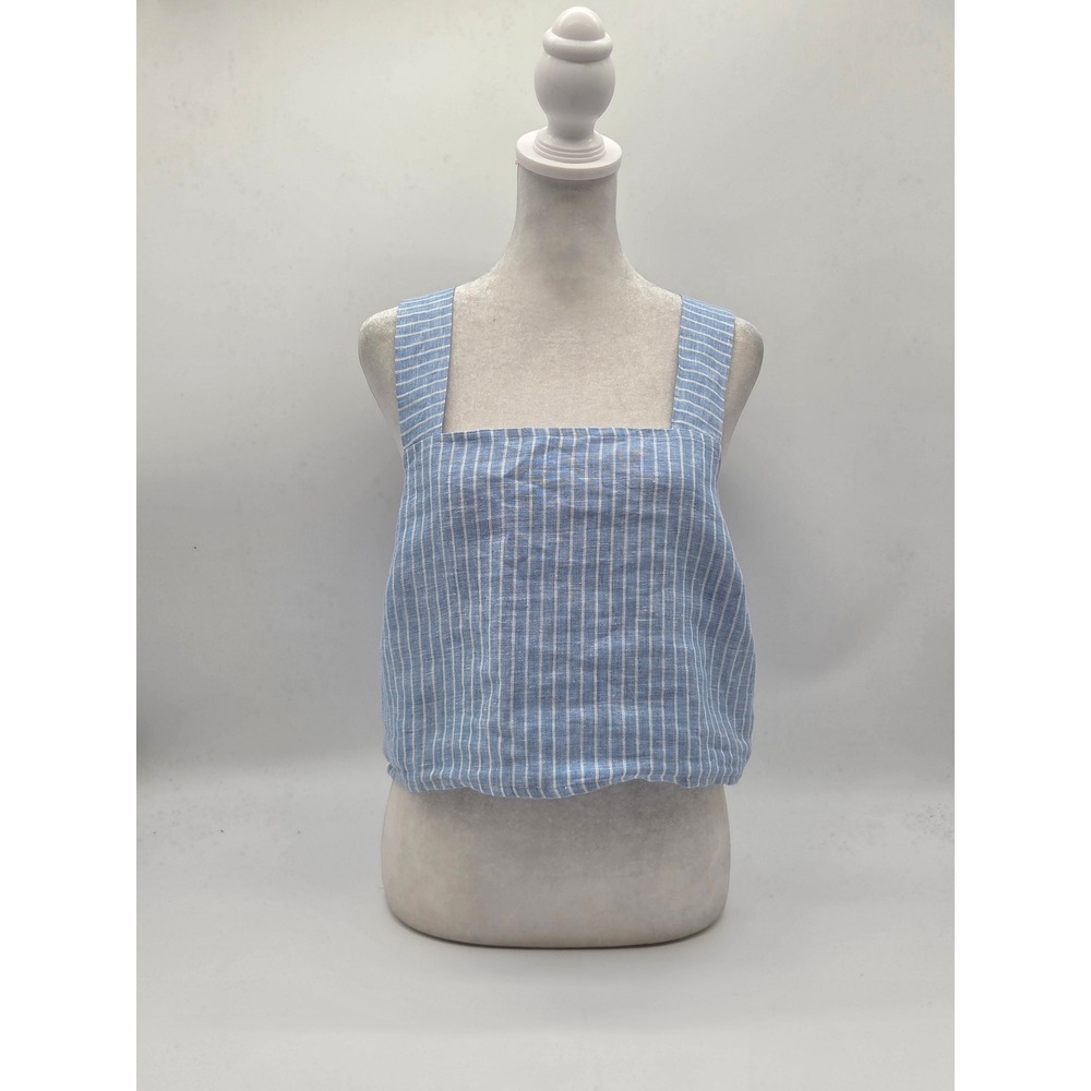 Vitamin A Women's M Blue White Stripe 100% Linen Crop Tank Top 101-883